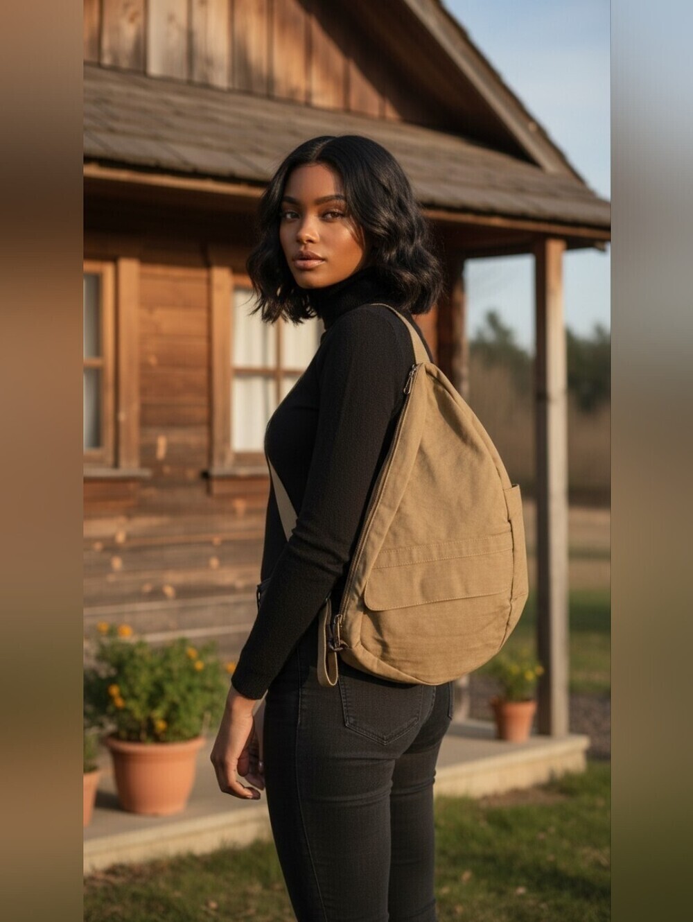 AmeriBag Healthy Back Bag Olive Green Nylon Sling Backpack